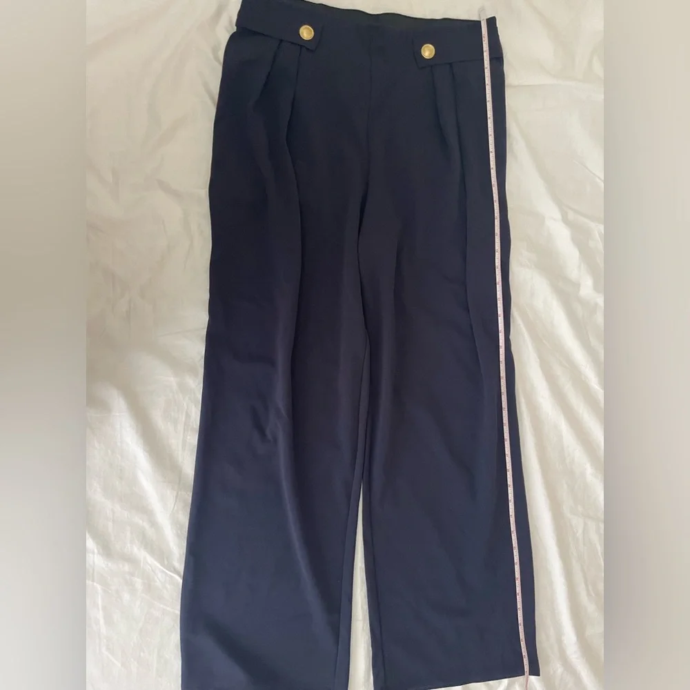 H&M Navy Wide-Leg High-Waist Trousers with Gold Buttons size medium - Picture 5 of 7